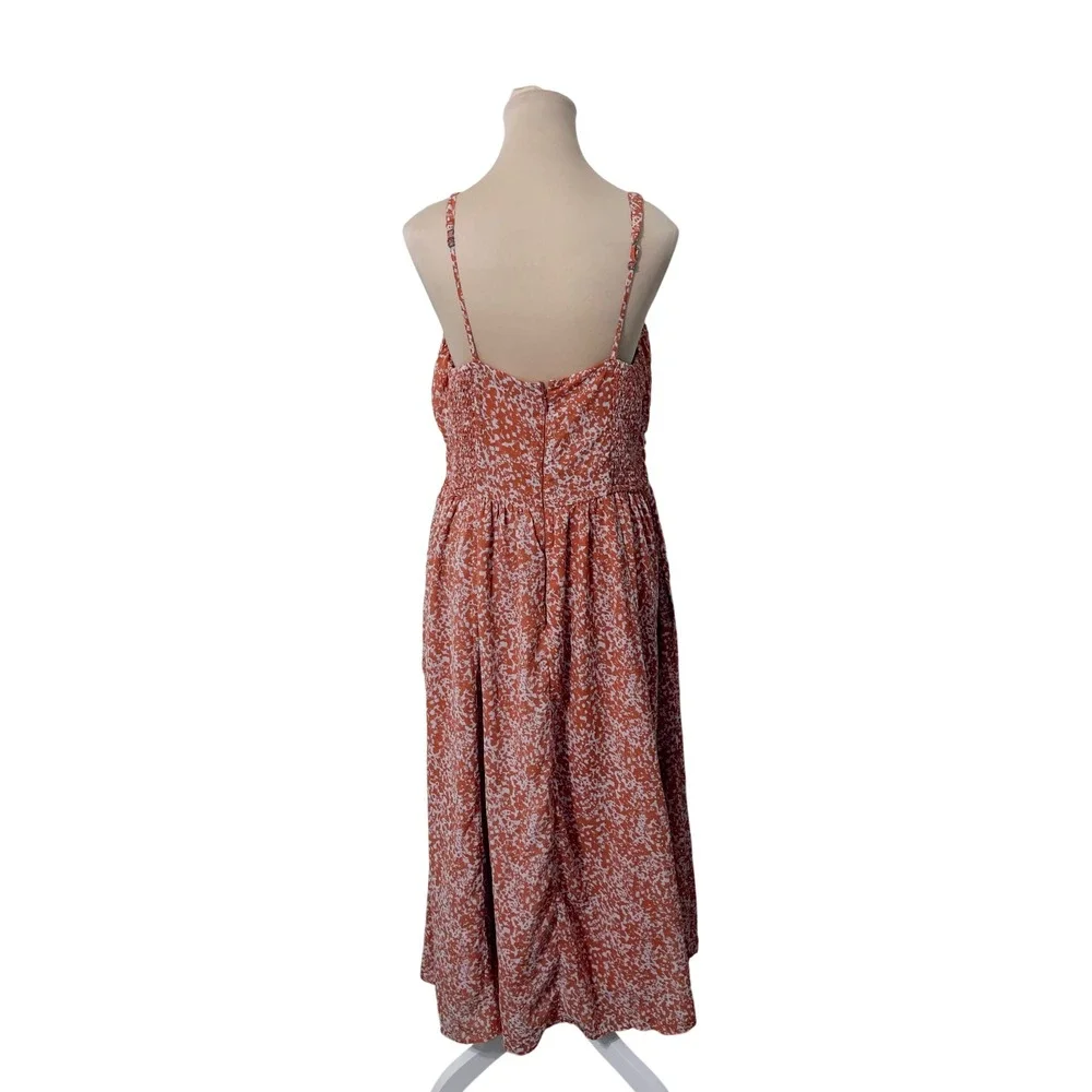 Abercrombie & Fitch Women Orange Floral Smocked Maxi Dress Large Side Slit Boho